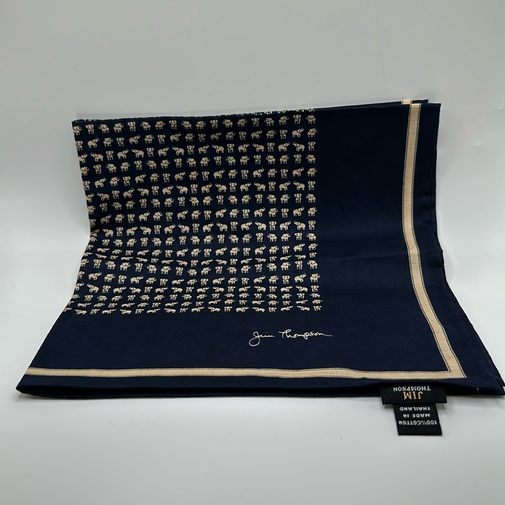 Jim Thompson blue brown elephant pattern cotton scarf